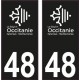 48 Occitanie nouveau logo noir autocollant plaque immatriculation auto ville sticker