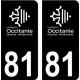 81 Occitanie nouveau logo noir autocollant plaque immatriculation auto ville sticker