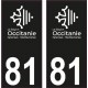 81 Occitanie nouveau logo noir autocollant plaque immatriculation auto ville sticker