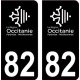 82 Occitanie nouveau logo noir autocollant plaque immatriculation auto ville sticker