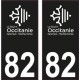 82 Occitanie nouveau logo noir autocollant plaque immatriculation auto ville sticker