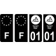 Lot de 4 Stickers 01 Ain nouveau logo Noir autocollant plaque immatriculation auto ville sticker