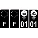01 Ain nouveau logo Noir autocollant plaque immatriculation auto ville sticker Lot de 4 Stickers