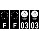 Lot de 4 Stickers 03 Allier nouveau logo Noirautocollant plaque immatriculation auto ville sticker