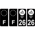 26 Drôme nouveau logo Noir autocollant plaque immatriculation auto ville sticker Lot de 4 Stickers
