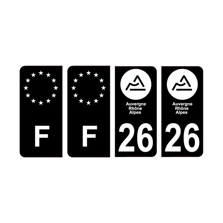 26 Drôme nouveau logo Noir autocollant plaque immatriculation auto ville sticker Lot de 4 Stickers