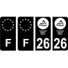 26 Drôme nouveau logo Noir autocollant plaque immatriculation auto ville sticker Lot de 4 Stickers