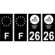 26 Drôme nouveau logo Noir autocollant plaque immatriculation auto ville sticker Lot de 4 Stickers