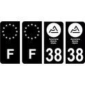 38 Isère nouveau logo Noir autocollant plaque immatriculation auto ville sticker Lot de 4 Stickers