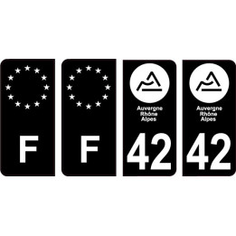 42 Loire nouveau logo Noir autocollant plaque immatriculation auto ville sticker Lot de 4 Stickers