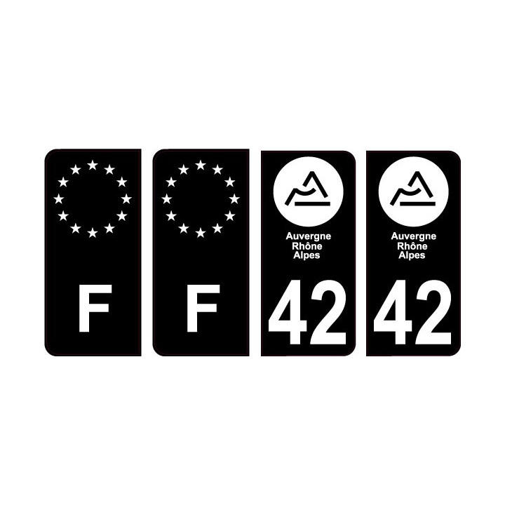 42 Loire nouveau logo Noir autocollant plaque immatriculation auto ville sticker Lot de 4 Stickers