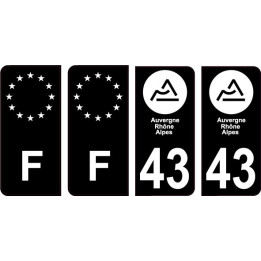 43 Haute Loire nouveau logo Noir autocollant plaque immatriculation auto ville sticker Lot de 4 Stickers