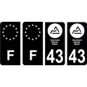 43 Haute Loire nouveau logo Noir autocollant plaque immatriculation auto ville sticker Lot de 4 Stickers