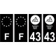 43 Haute Loire nouveau logo Noir autocollant plaque immatriculation auto ville sticker Lot de 4 Stickers