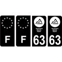 63 Puy De Dome nouveau logo Noir autocollant plaque immatriculation auto ville sticker Lot de 4 Stickers