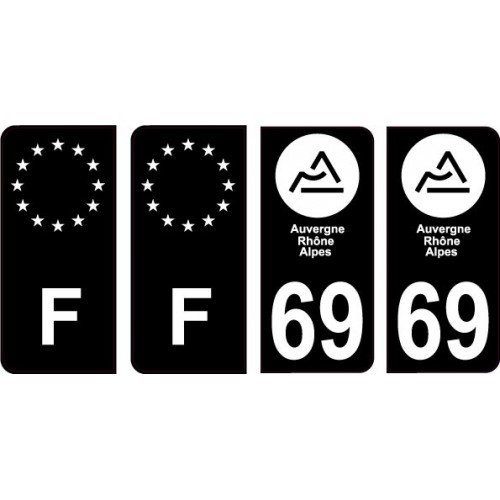 69 Rhône nouveau logo Noir autocollant plaque immatriculation auto ville sticker Lot de 4 Stickers