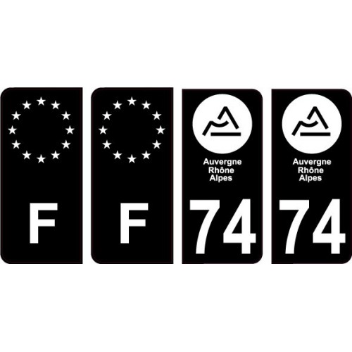 74 Haute Savoie nouveau logo Noir autocollant plaque immatriculation auto ville sticker Lot de 4 Stickers