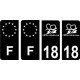 18 Cher logo autocollant plaque immatriculation auto ville noir sticker Lot de 4 Stickers