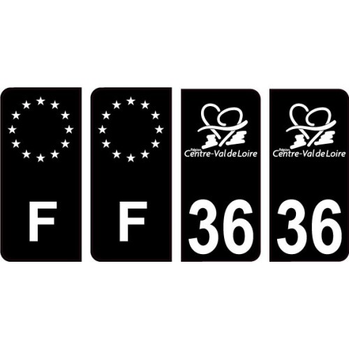 36 Indre logo autocollant plaque immatriculation auto ville noir sticker Lot de 4 Stickers