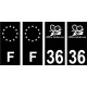36 Indre logo autocollant plaque immatriculation auto ville noir sticker Lot de 4 Stickers