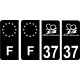 37 Indre et Loire logo autocollant plaque immatriculation auto ville noir sticker Lot de 4 Stickers