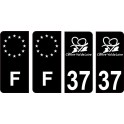 37 Indre et Loire logo autocollant plaque immatriculation auto ville noir sticker Lot de 4 Stickers