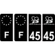45 Loiret logo autocollant plaque immatriculation auto ville noir sticker Lot de 4 Stickers