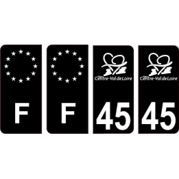 45 Loiret logo autocollant plaque immatriculation auto ville noir sticker Lot de 4 Stickers