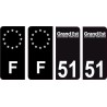51 Marne logo noir autocollant plaque immatriculation auto ville sticker Lot de 4 Stickers