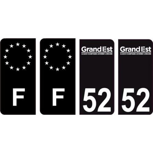 52 Haute Marne logo noir autocollant plaque immatriculation auto ville sticker Lot de 4 Stickers