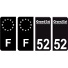 52 Haute Marne logo noir autocollant plaque immatriculation auto ville sticker Lot de 4 Stickers