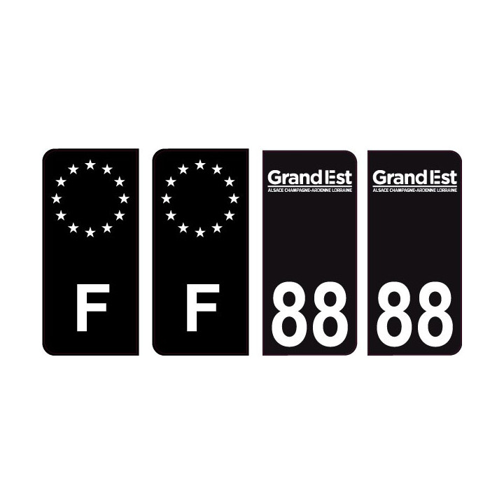 88 Vosges logo noir autocollant plaque immatriculation auto ville sticker Lot de 4 Stickers