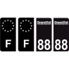 88 Vosges logo noir autocollant plaque immatriculation auto ville sticker Lot de 4 Stickers