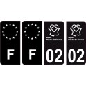 02 Aisne logo noir autocollant plaque immatriculation auto ville sticker Lot de 4 Stickers