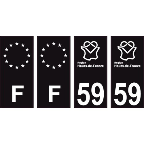 59 Nord logo noir autocollant plaque immatriculation auto ville sticker Lot de 4 Stickers