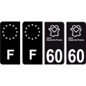 60 Oise logo noir autocollant plaque immatriculation auto ville sticker Lot de 4 Stickers