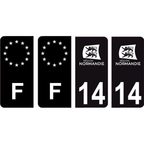 14 Calvados logo noir autocollant plaque immatriculation auto ville sticker Lot de 4 Stickers