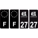 27 Eure logo noir autocollant plaque immatriculation auto ville sticker Lot de 4 Stickers