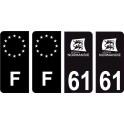 61 Orne logo noir autocollant plaque immatriculation auto ville sticker Lot de 4 Stickers