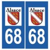 68 Haut Rhin autocollant plaque sticker département immatriculation auto Alsace