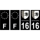 16 Charente noir autocollant plaque immatriculation auto sticker Lot de 4 Stickers