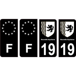 19 Corrèze noir autocollant plaque immatriculation auto sticker Lot de 4 Stickers