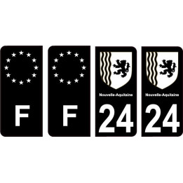 24 Dordogne noir autocollant plaque immatriculation auto sticker Lot de 4 Stickers
