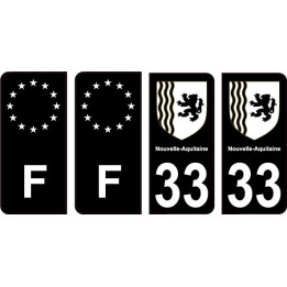 33 Gironde noir autocollant plaque immatriculation auto sticker Lot de 4 Stickers