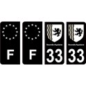33 Gironde fond noir autocollant plaque immatriculation auto sticker Lot de 4 Stickers