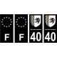 40 Landes noir autocollant plaque immatriculation auto sticker Lot de 4 Stickers