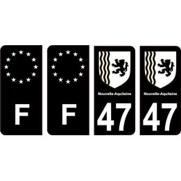 47 Lot et Garonne noir autocollant plaque immatriculation auto sticker Lot de 4 Stickers