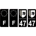 47 Lot et Garonne noir autocollant plaque immatriculation auto sticker Lot de 4 Stickers