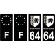 64 Pyrénées Atlantique noir autocollant plaque immatriculation auto sticker Lot de 4 Stickers