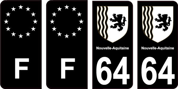 Autocollant Stickers plaque d'immatriculation voiture auto département 64  Pyrénées-Atlantiques Logo Région Aquitaine Noir Couleur - Cdiscount Auto